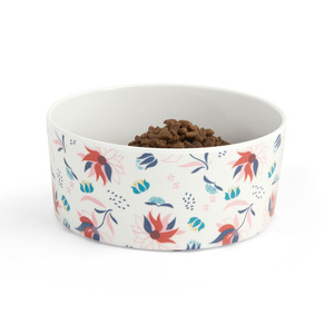 EveryYay Dining Time Tazón de Melamina con Estampado Blanco Floral para Gato, Mediano