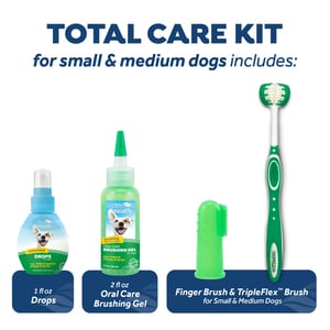 Tropiclean Total Care Kit de Tratamiento Dental Gel + Gotas y Cepillo para Perro Adulto Raza Pequeña, 3 Piezas