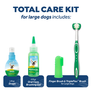 Tropiclean Total Care Kit de Tratamiento Dental Gel + Gotas y Cepillo para Perro Adulto Raza Mediana/Grande, 3 Piezas