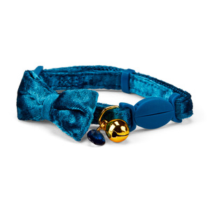 Youly Collar con Broche Diseño de Terciopelo con Moño para Gato, Azul