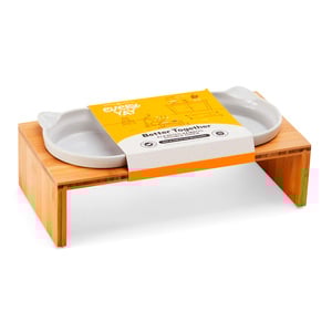 EveryYay Set de Tazones Elevados con Base de Bambú Diseño Silueta Felina para Gato, 0.75 Tazas
