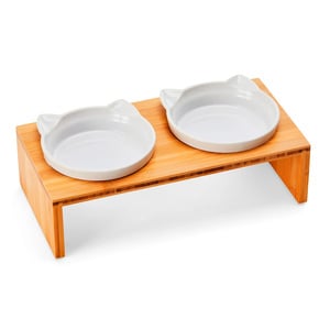 EveryYay Set de Tazones Elevados con Base de Bambú Diseño Silueta Felina para Gato, 0.75 Tazas