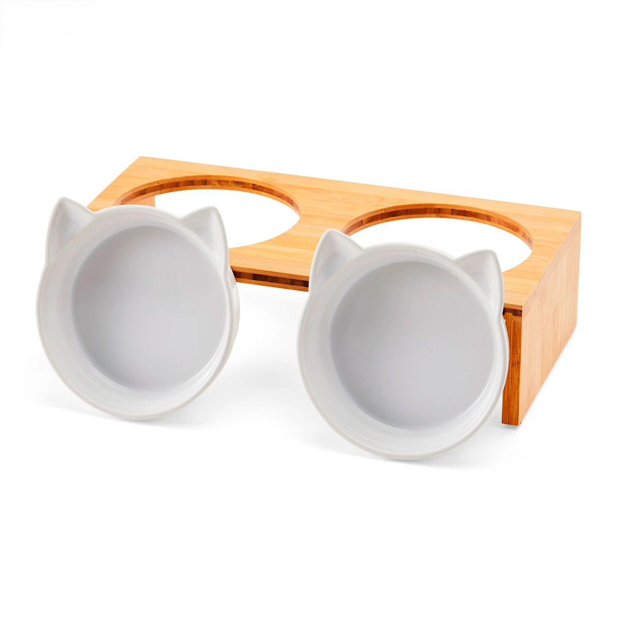 EveryYay Set de Tazones Elevados con Base de Bambú Diseño Silueta Felina para Gato, 0.75 Tazas