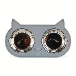 EveryYay Set Base de Silicón Diseño Rostro Felino con Doble Tazón para Gato, 0.9 Tazas