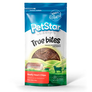 PetStar True Bites Premios Deshidratados Chips de Corazón de Res para Perro, 80 g