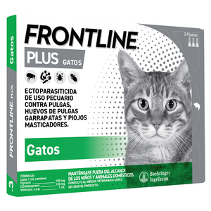 Frontline Plus Paquete de 3 Pipetas Antiparasitarias Externas para Gato