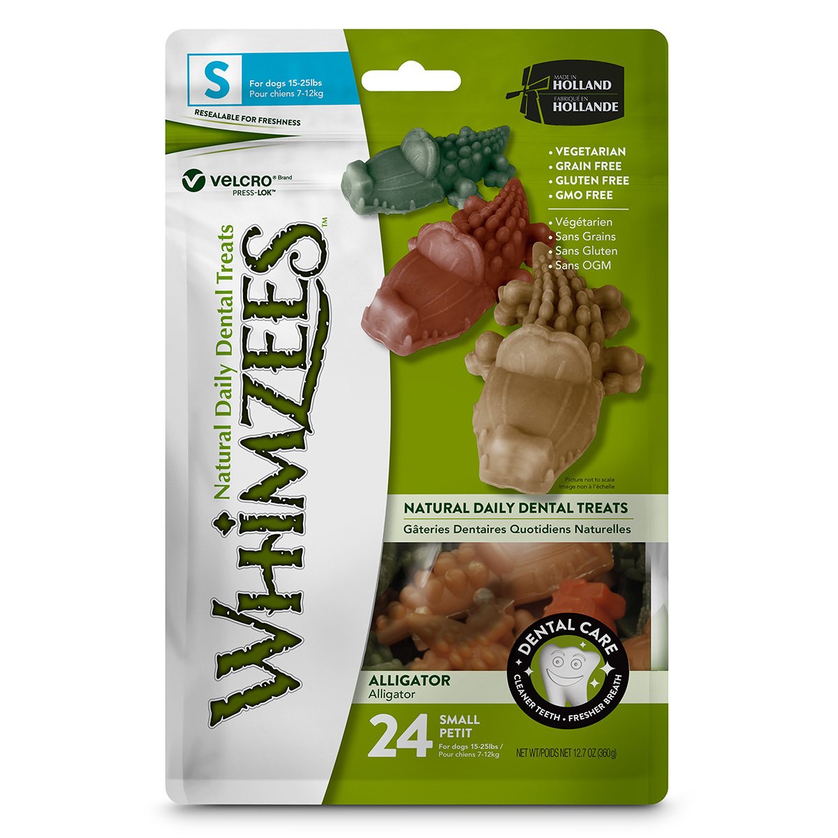 Whimzees Alligator Premio Dental Vegetariano Chico para Perro, 24 Piezas