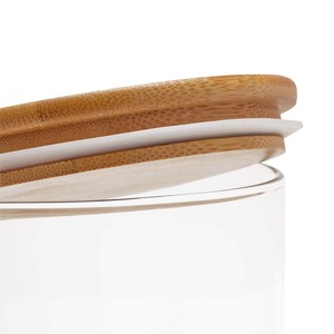 Reddy Contenedor de Cristal para Premios Diseño Antideslizante con Tapa de Bambú para Perro, 2.5 L