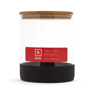 Reddy Contenedor de Cristal para Premios Diseño Antideslizante con Tapa de Bambú para Perro, 2.5 L