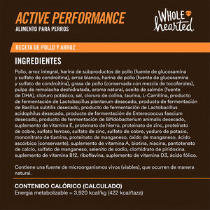 WholeHearted Active Performance Alimento para Perro Activo Todas las Edades Receta Pollo y Arroz, 20.4 kg