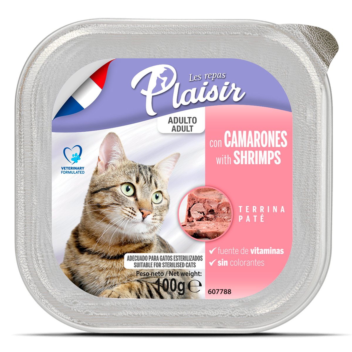 Les Repas Plaisir Paté Alimento Húmedo para Gato Adulto Receta de Camarón, 100 g