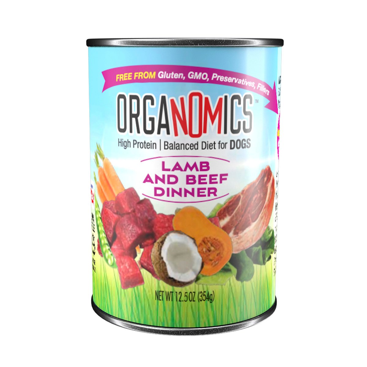 OrgaNOMics Alimento Húmedo con Ingredientes Orgánicos para Perro Adulto Receta Cordero y Res, 354 g