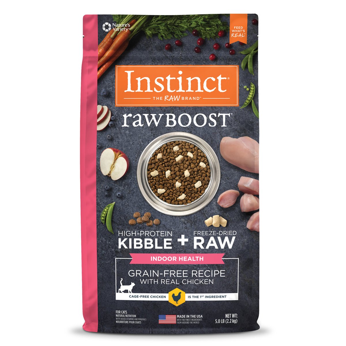 Instinct Raw Boost Alimento Seco Natural Libre de Granos para Gato de Interior Todas las Etapas de Vida Receta Pollo, 2.2 kg