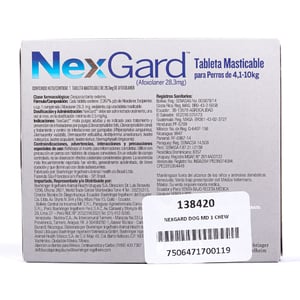 NexGard Antipulgas Masticable Desparasitante Externo para Perro, Mediano