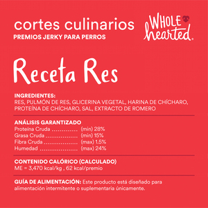 WholeHearted Culinary Cuts Premios Suaves tipo Jerky Receta Res para Perro, 454 g
