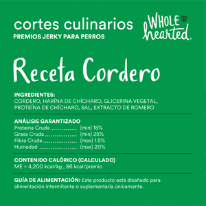 WholeHearted Culinary Cuts Premios Suaves tipo Jerky Receta Cordero para Perro, 454 g