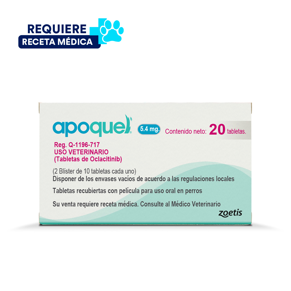 Zoetis Apoquel Antriprurítico de 5.4 mg para Perro, 20 Tabletas