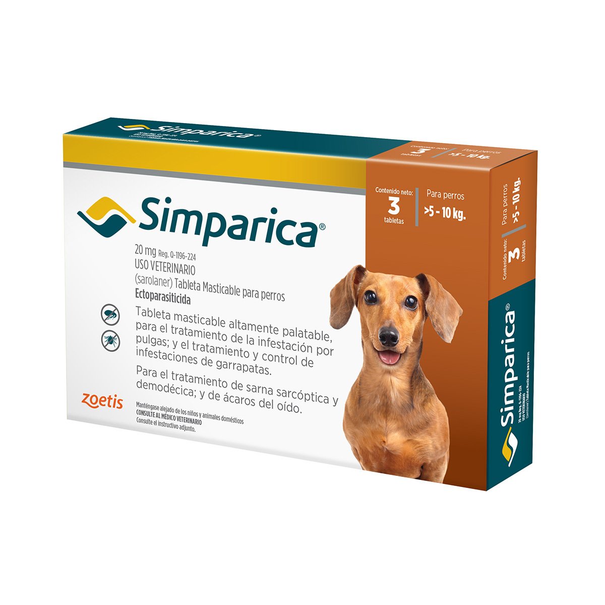 Simparica Masticable Desparasitante Externo para Perro 5-10 kg, 3 Tabletas