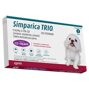 Simparica Trio Masticable Desparasitante Externo e Interno para Perro, 2.5-5 kg
