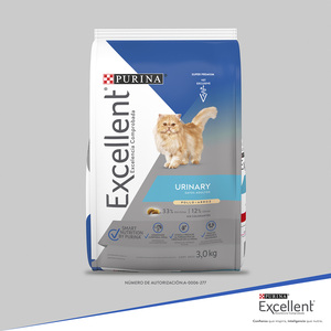 Purina Excellent Urinary Alimento Seco para Gato Cuidado Urinario Receta Pollo y Arroz, 3 kg