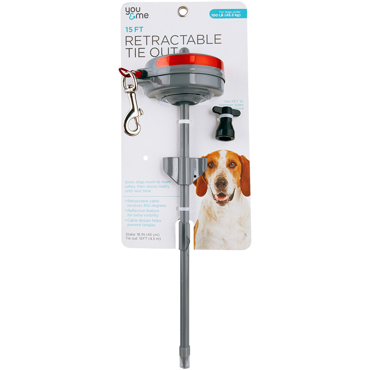 You & Me Estaca para Exterior con Cable de Acero Retráctil para Perro, 4.5 m