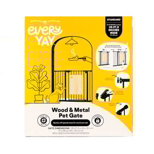 EveryYay Reja Ajustable de Metal con Panel de Madera para Perro, Negro EveryYay Reja Ajustable de Metal con Panel de Madera para Perro, Negro