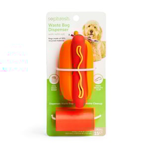 Sophresh Dispensador para Bolsas de Desechos Diseño Hot Dog para Perro, MultiColor Sophresh Dispensador para Bolsas de Desechos Diseño Hot Dog para Perro, MultiColor