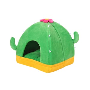 Latipaw Cama tipo Cueva con Diseño Cactus con Flor para Gato, Verde Latipaw Cama tipo Cueva con Diseño Cactus con Flor para Gato, Verde