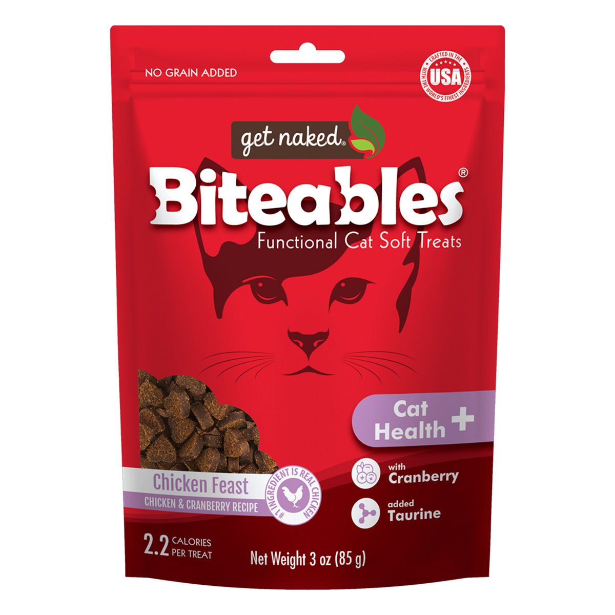 Get Naked Biteables Premios Funcionales Salud Digestiva Receta Pollo y Mariscos para Gato, 85 g