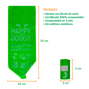 Green Doggy Bolsas Compostables para Desechos para Perro, 15 Bolsas