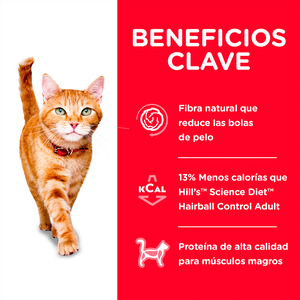 Hill's Science Diet Alimento Seco Light para Gato Adulto Control Bolas de Pelo Receta Pollo, 3.2 kg