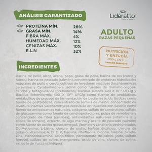 Lideratto Alimento Natural para Perro Adulto Raza Pequeña Receta Pollo y Salmón, 8 kg