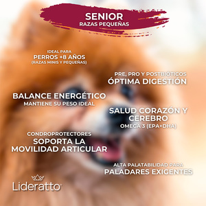 Lideratto Alimento Natural para Perro Senior Raza Pequeña Receta Pollo y Salmón, 8 kg