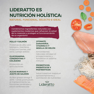 Lideratto Alimento Natural para Perro Senior Raza Pequeña Receta Pollo y Salmón, 8 kg