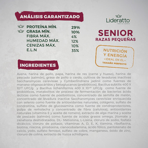 Lideratto Alimento Natural para Perro Senior Raza Pequeña Receta Pollo y Salmón, 8 kg