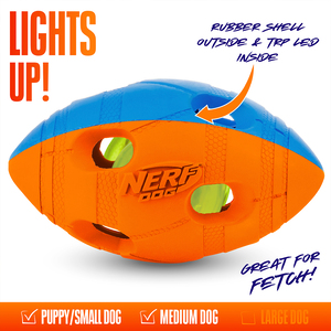 Nerf Light Up Juguete Diseño Balón de Fútbol para Perro, Chico/Mediano