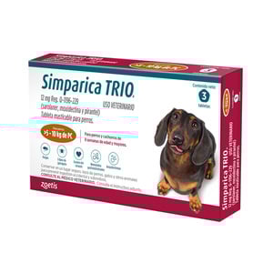 Simparica Trio Masticable Desparasitante Externo e Interno para Perro 5-10 kg, 3 Tabletas Simparica Trio Masticable Desparasitante Externo e Interno para Perro 5-10 kg, 3 Tabletas