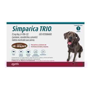Simparica Trio Masticable Desparasitante Externo e Interno para Perro, 40-60 kg Simparica Trio Masticable Desparasitante Externo e Interno para Perro, 40-60 kg