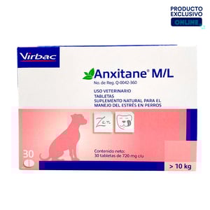 Virbac Anxitane M/L Suplemento Natural Antiestrés para Perro, 30 Tabletas Virbac Anxitane M/L Suplemento Natural Antiestrés para Perro, 30 Tabletas