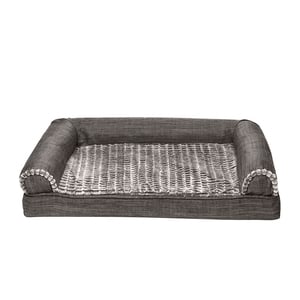 FurHaven Cama Cooling Tipo Sillón Tela Lino y Felpa Color Gris Oxford para Perro, Mediano FurHaven Cama Cooling Tipo Sillón Tela Lino y Felpa Color Gris Oxford para Perro, Mediano