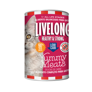 Livelong Healthy & Strong Alimento Natural Húmedo para Gato Todas las Edades Receta Delicias de Carne, 354 g