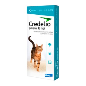 Credelio Masticable Desparasitante Externo con 3 Tabletas para Gato, 2 a 8 kg Credelio Masticable Desparasitante Externo con 3 Tabletas para Gato, 2 a 8 kg