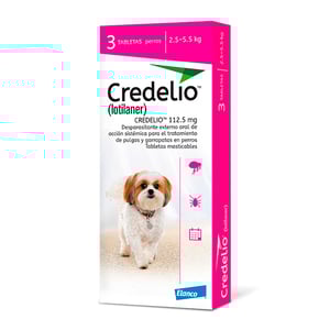Credelio Masticable Desparasitante Externo con 3 Tabletas para Perro, 2.5 a 5.5 kg Credelio Masticable Desparasitante Externo con 3 Tabletas para Perro, 2.5 a 5.5 kg