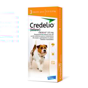 Credelio Masticable Desparasitante Externo con 3 Tabletas para Perro, 5.5 a 11 kg Credelio Masticable Desparasitante Externo con 3 Tabletas para Perro, 5.5 a 11 kg