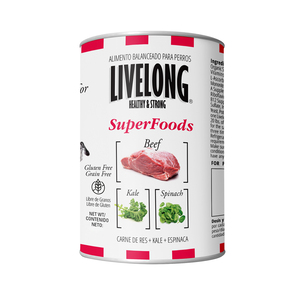 Livelong SuperFoods Alimento Húmedo Sin Granos Receta Res con Kale y Espinaca para Perro Todas las Etapas de Vida, 354 g