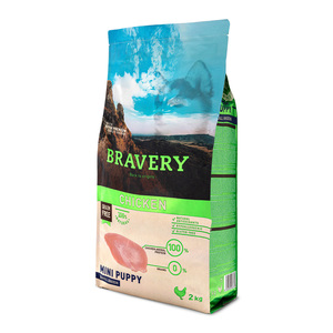 Bravery Alimento Seco Natural Libre de Granos para Cachorro Raza Pequeña Receta Pollo, 2 kg