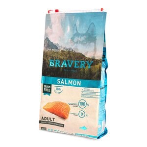 Bravery Alimento Seco Natural Libre de Granos para Perro Adulto Raza Mediana/Grande Receta Salmón, 12 kg