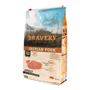 Bravery Alimento Seco Natural Libre de Granos para Perro Adulto Raza Mediana/Grande Receta Cerdo Ibérico, 4 kg