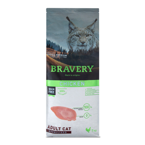 Bravery Alimento Seco Natural Libre de Granos para Gato Esterilizado Receta Pollo, 7 kg