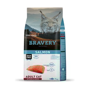 Bravery Alimento Seco Natural Libre de Granos para Gato Esterilizado Receta Salmón, 7 kg Bravery Alimento Seco Natural Libre de Granos para Gato Esterilizado Receta Salmón, 7 kg
